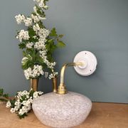 Vintage glass wall lamp with a curved arm from Clichy, white.
