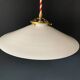 White opaline pendant light and handmade antique crochet lampshade