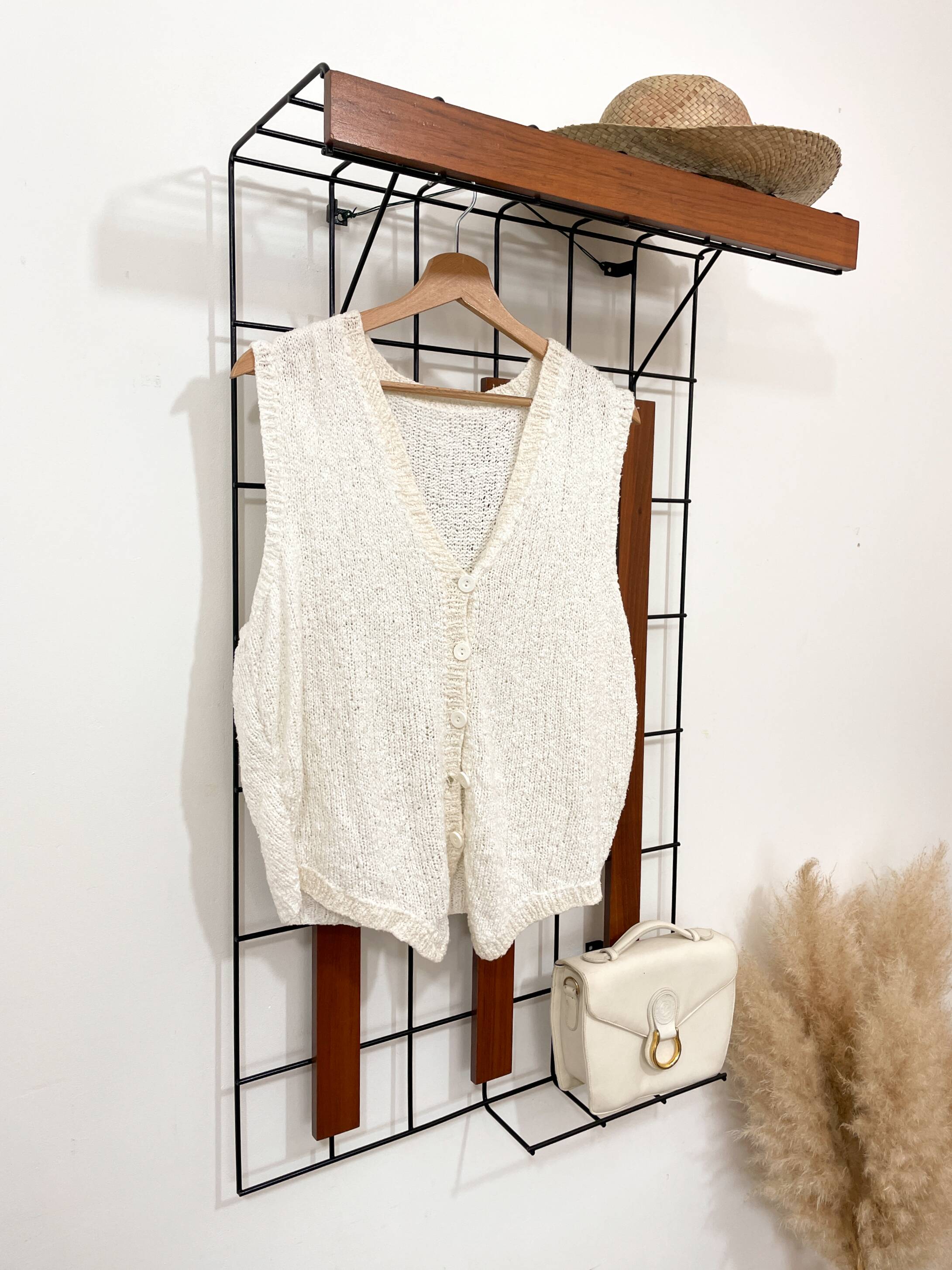 Metal and wood wall coat rack, 1950s-60s.