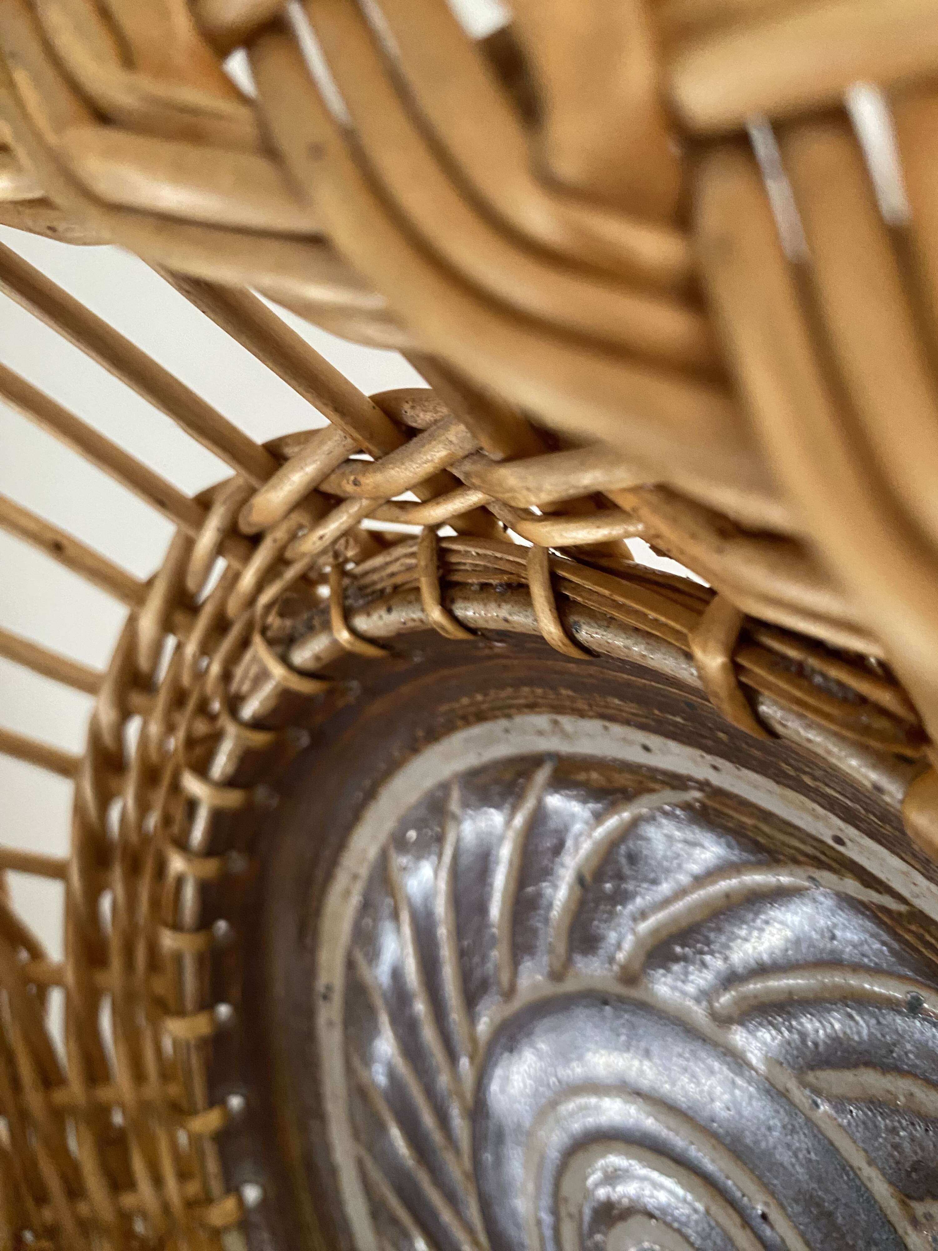 Wicker and ceramic piece signed, 1990s.