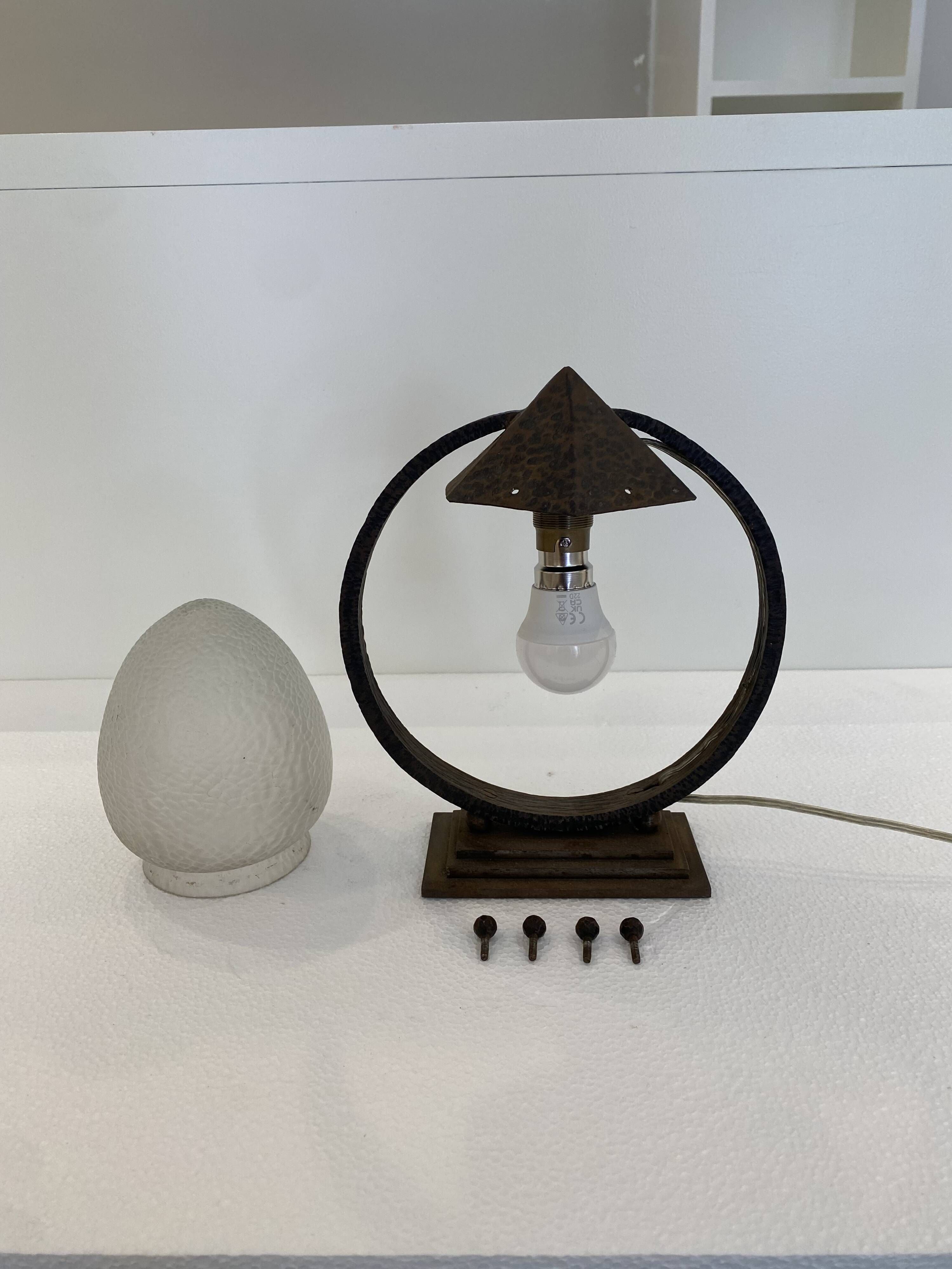 Sculptural Art Deco Table Lamp With Frosted Glass Shade, 1930s