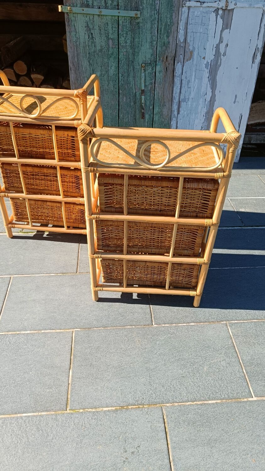 Pair of 1970s rattan bedside tables