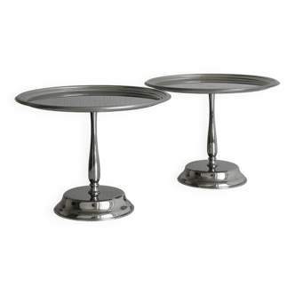 2 small silver metal cake stands
