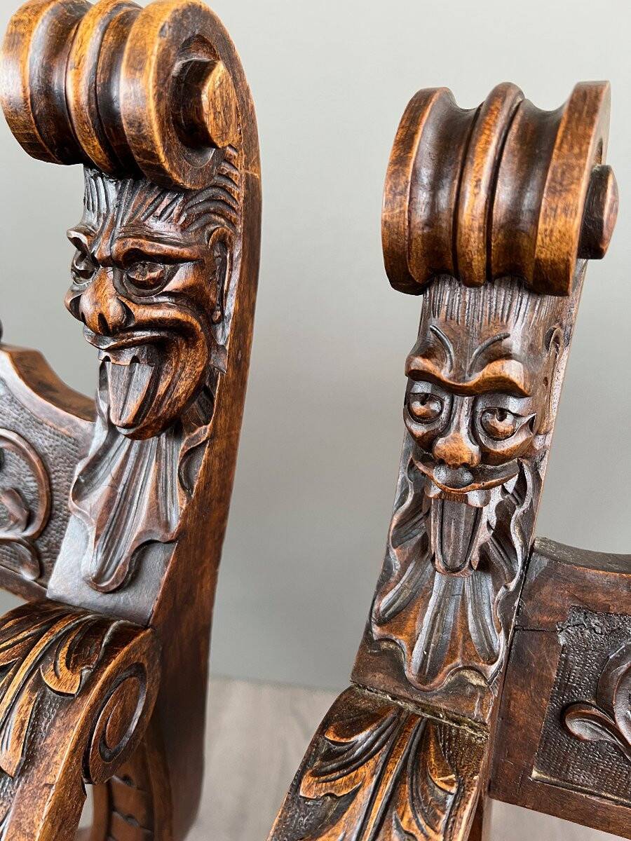 Set of Three Renaissance Style Armchairs, 19th Century