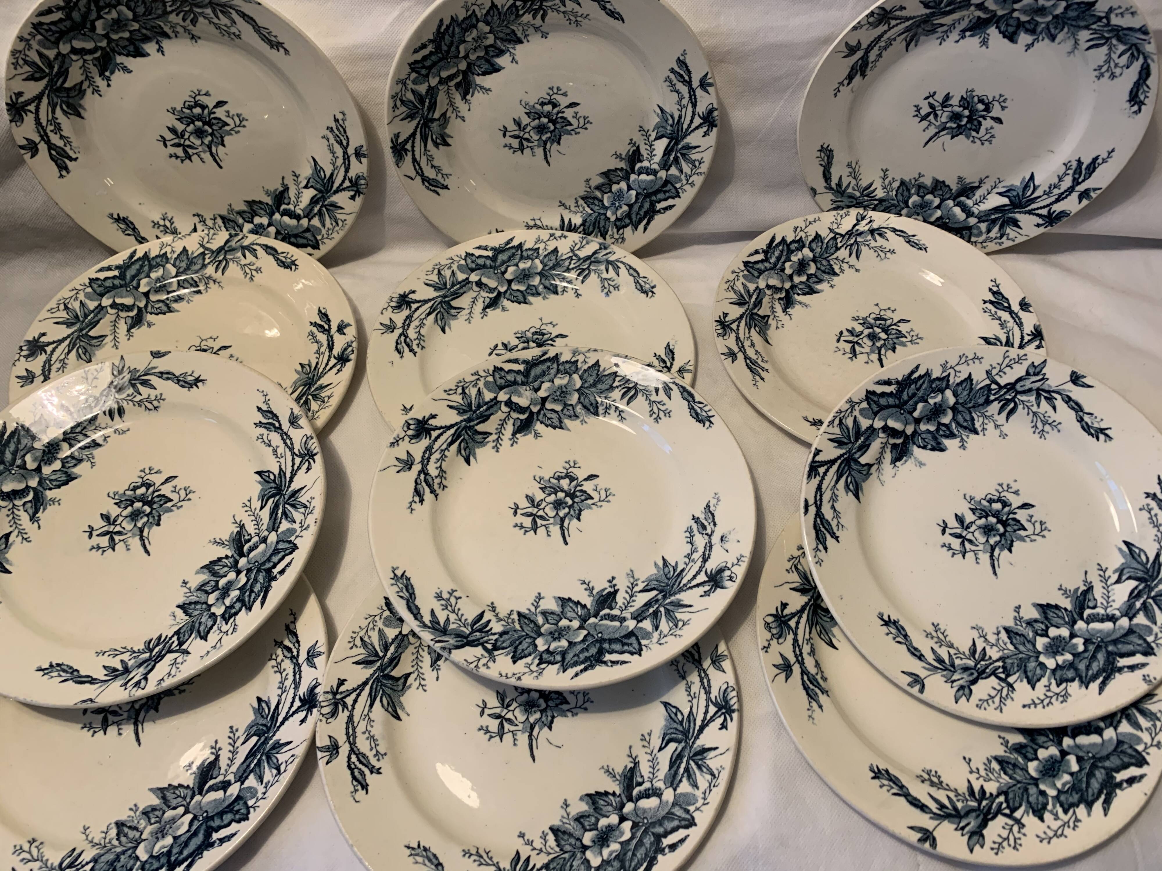 12 old blue dessert plates Eglantines Iron Land HB and Co.