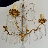 Chandelier set & 4 wall sconces with pendants, Louis XV style, gilded metal