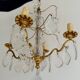 Chandelier set & 4 wall lights with pendants, Louis XV style, gilded metal