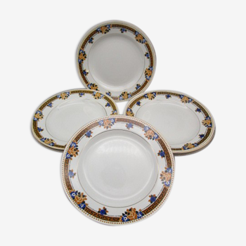 6 old art-deco flat plates in St-Amand earthenware