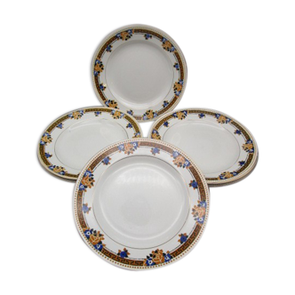 6 old art-deco flat plates in St-Amand earthenware