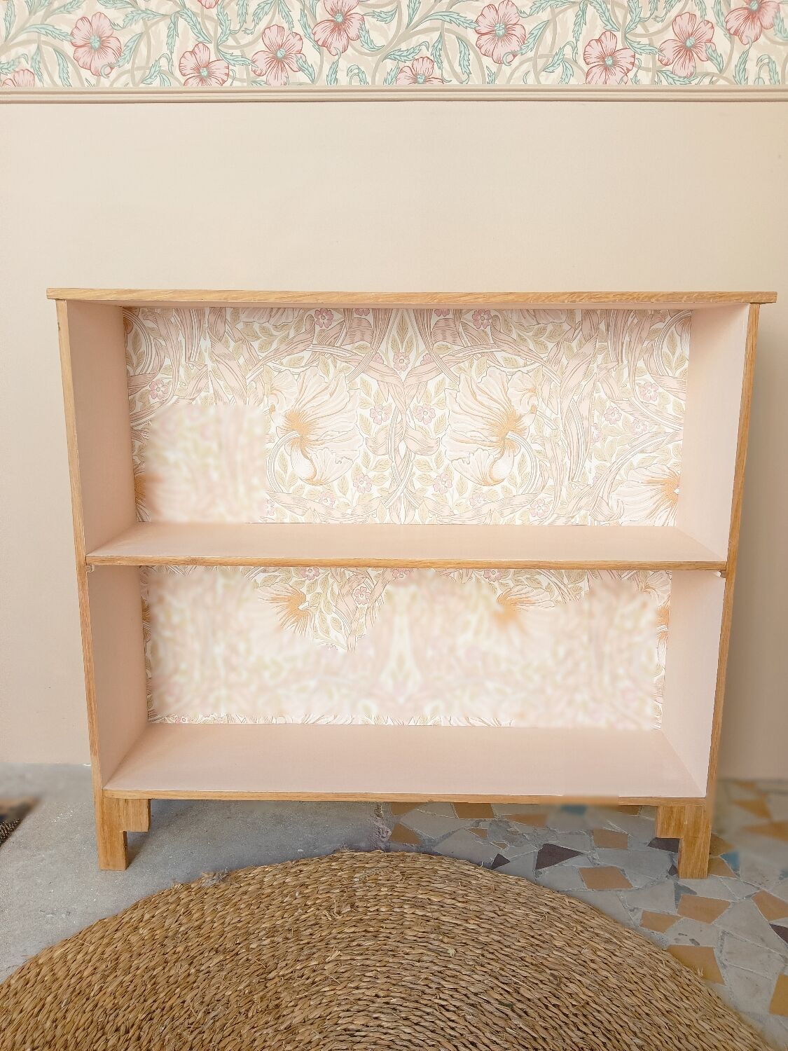 Small pink bookcase and wood