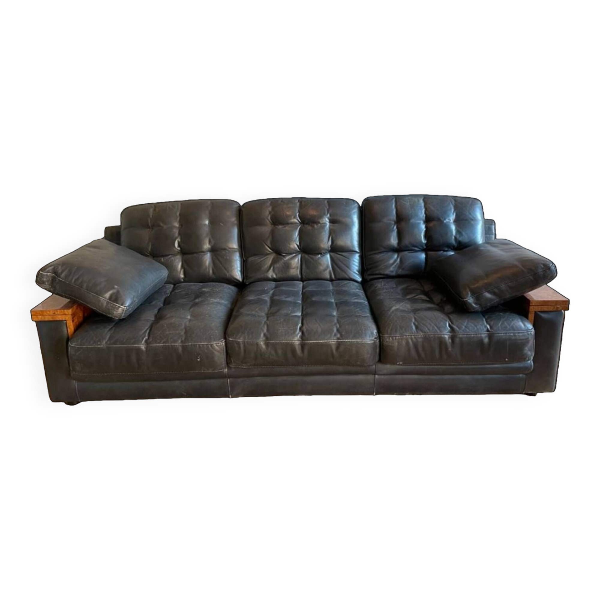 Vintage high-end black leather sofa