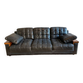 Vintage high-end black leather sofa