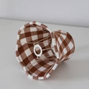 Lampe vintage recyclée — pied céramique brun, abat-jour vichy terracotta