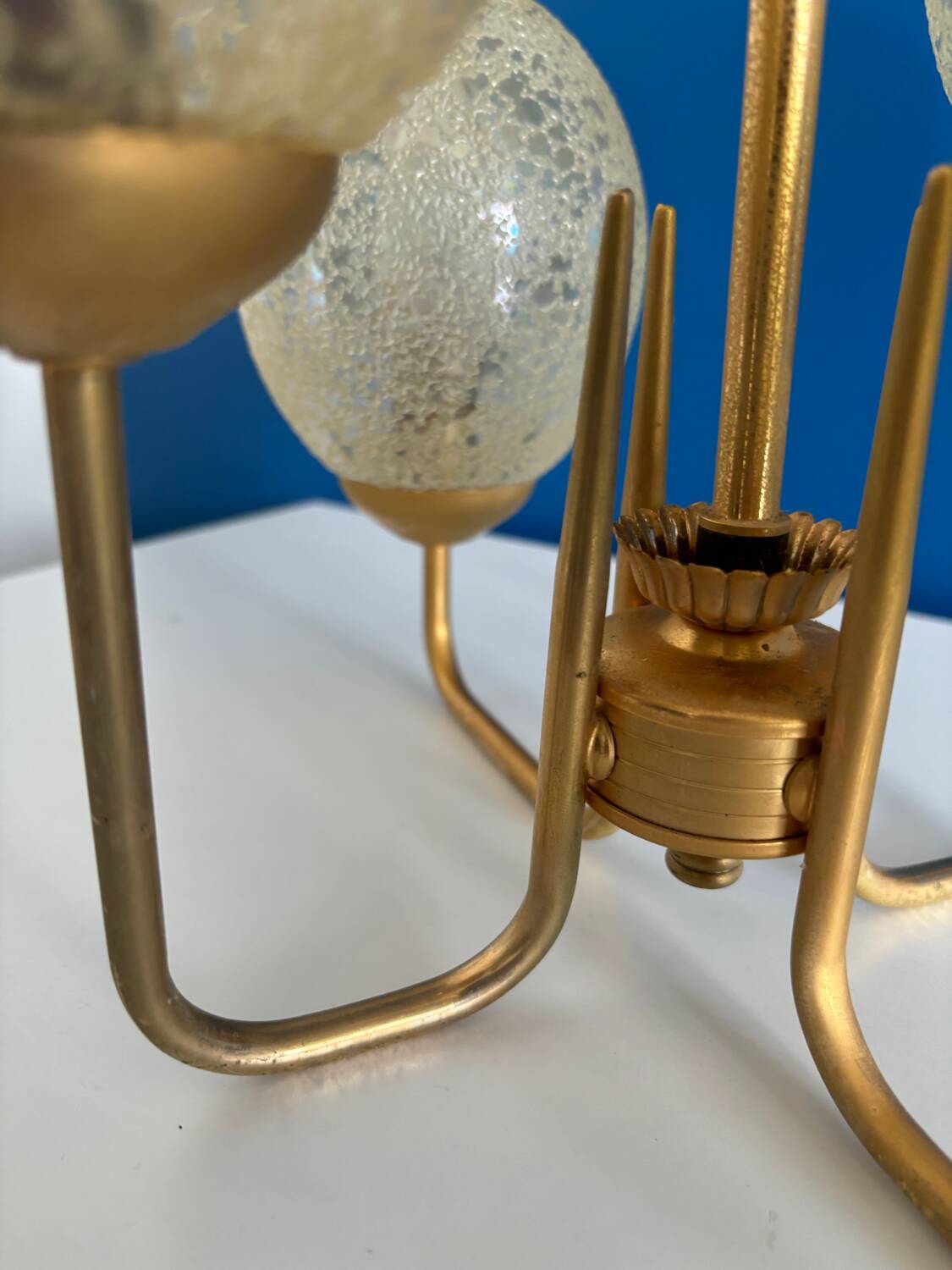 1950s gold pendant light with 4 egg globes