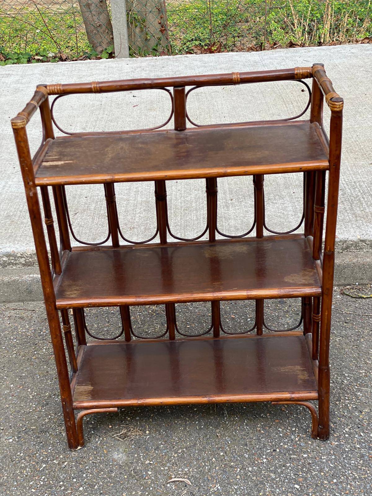 Large vintage rattan and wicker shelf