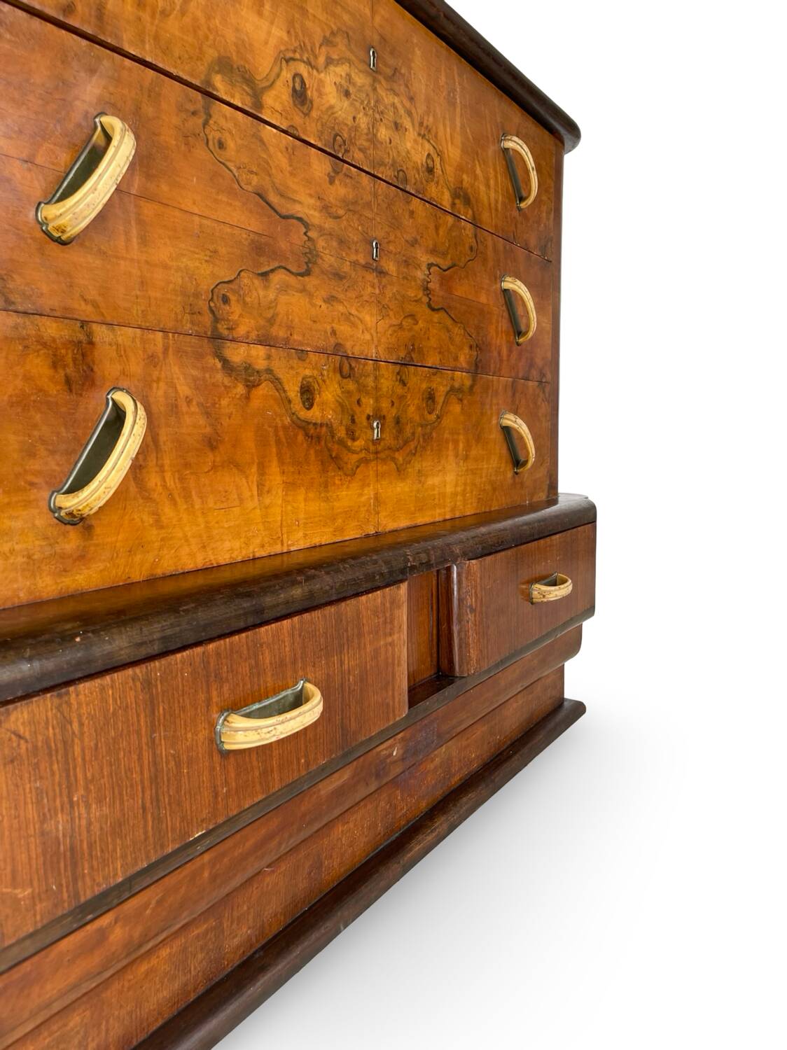 Commode italienne Art déco en ronce de noyer, années 1920
