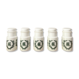 Apothecary pots in vintage opaline