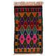 Colorful Vintage Hand-Knotted Turkish Tulu Rug with Geometric Diamond Design, 100% Wool