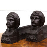 Vintage fireplace chenets, cast-cast chenets with oriental character