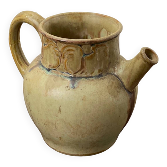Antique stoneware pitcher signed Denbac