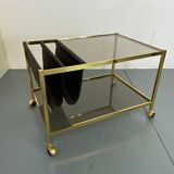 Table basse Hollywood Regency vintage en laiton et verre de maison Jansen, 1970