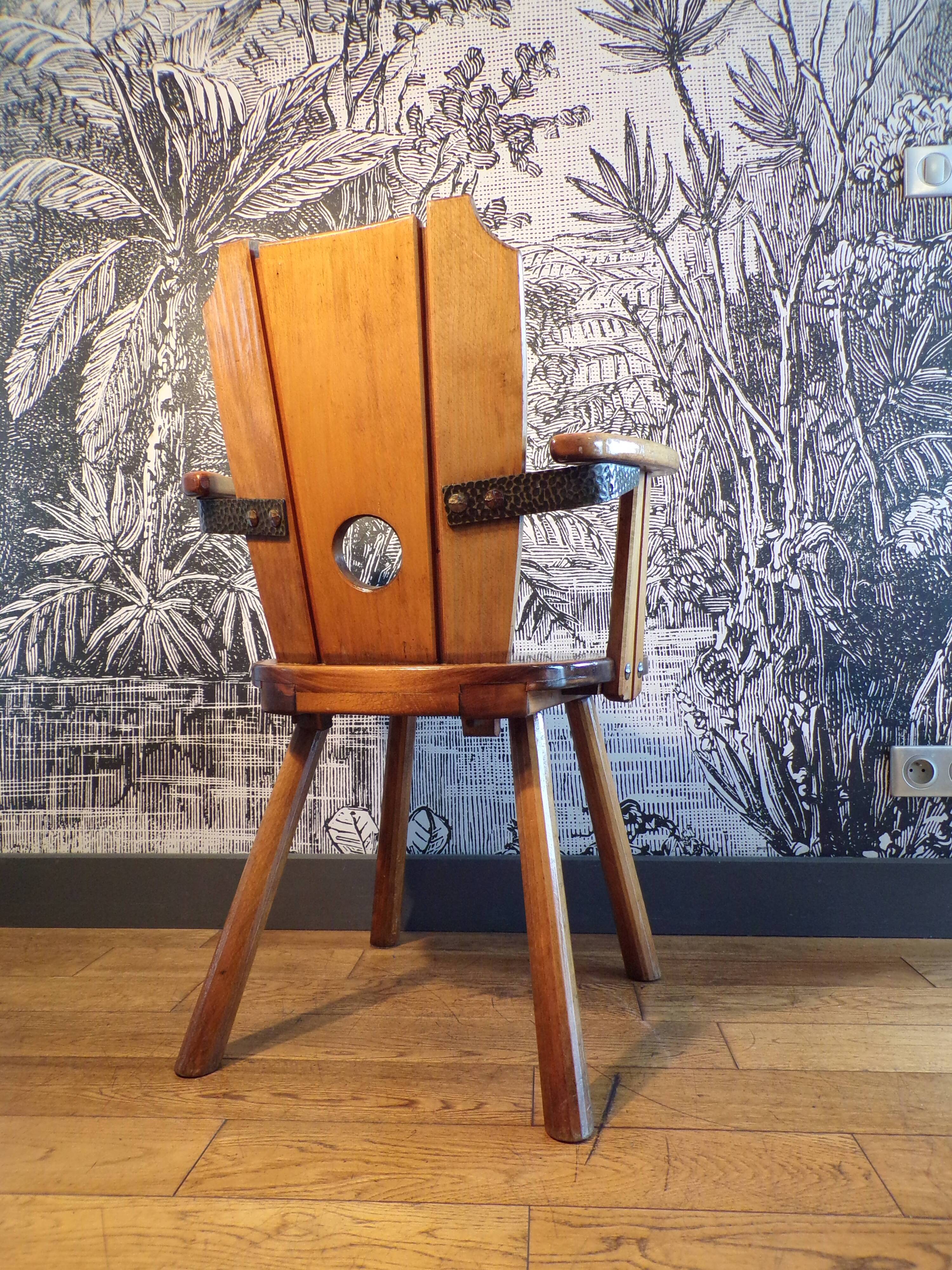 Brutalist armchair in solid wood