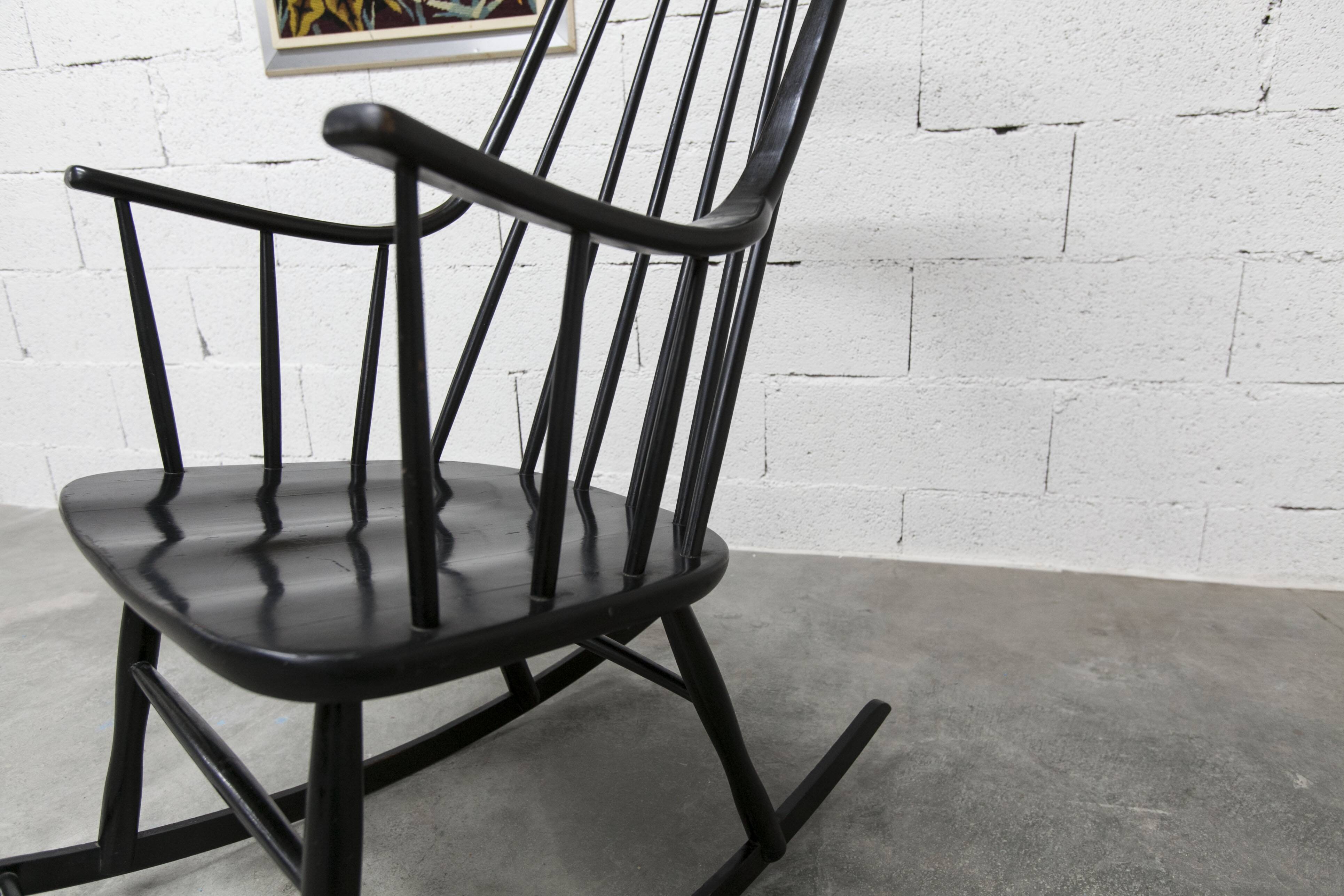 Grandessa rocking chair in black beech by Lena Larsson 1960 for Nesto
