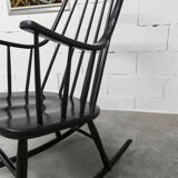 Rocking chair Grandessa en Hêtre noir par Lena Larsson 1960 pour Nesto