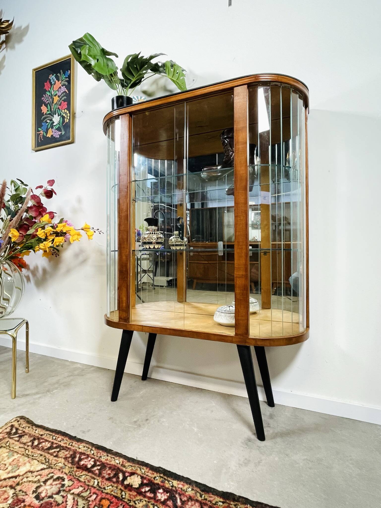 Art deco standing display case with glass slats