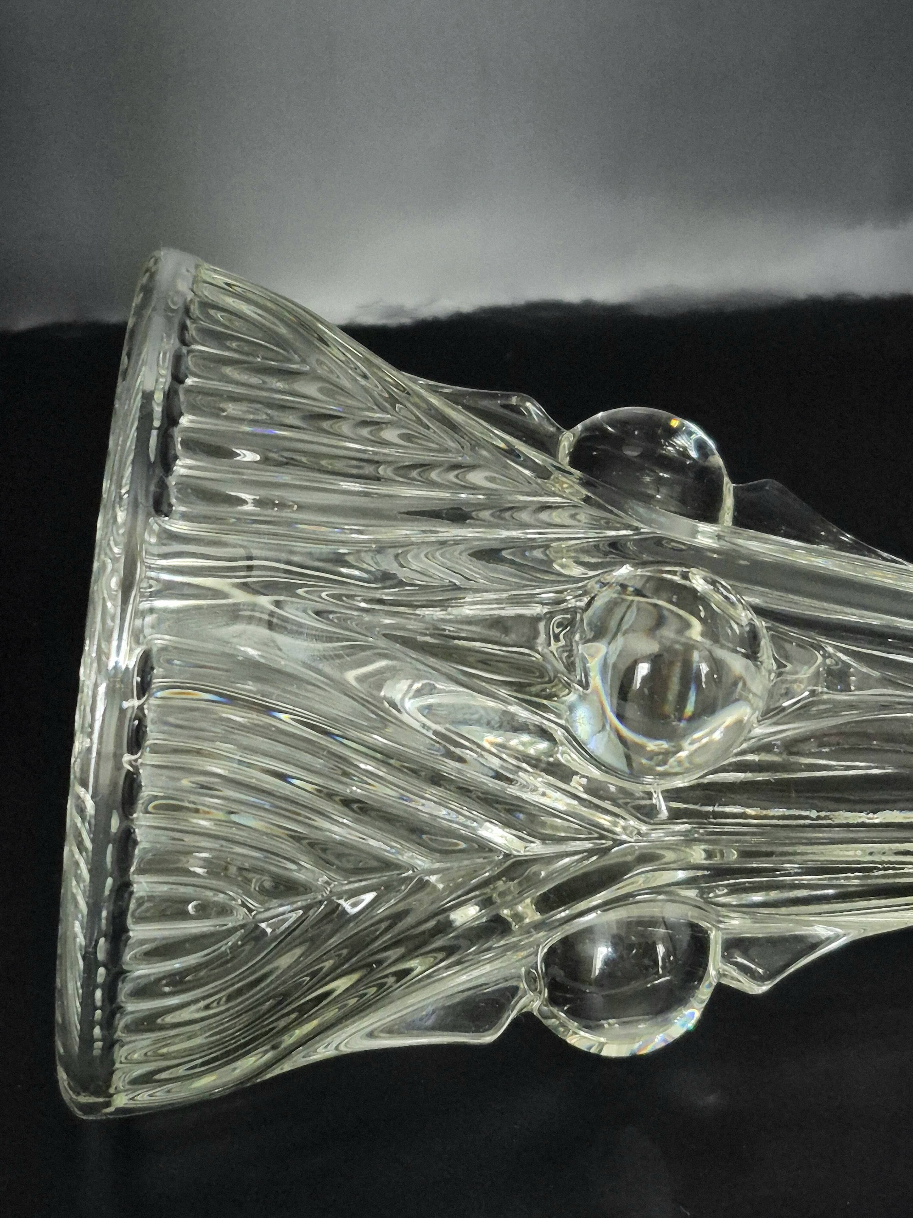 Vintage thick moulded glass/crystal vase Sculptural design Art Deco