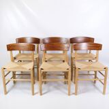 Ensemble de 6 chaises de salle à manger modèle J39 connu sous le nom de « Folke Chair » fabriquées en teck et chêne par Børge Mogensen