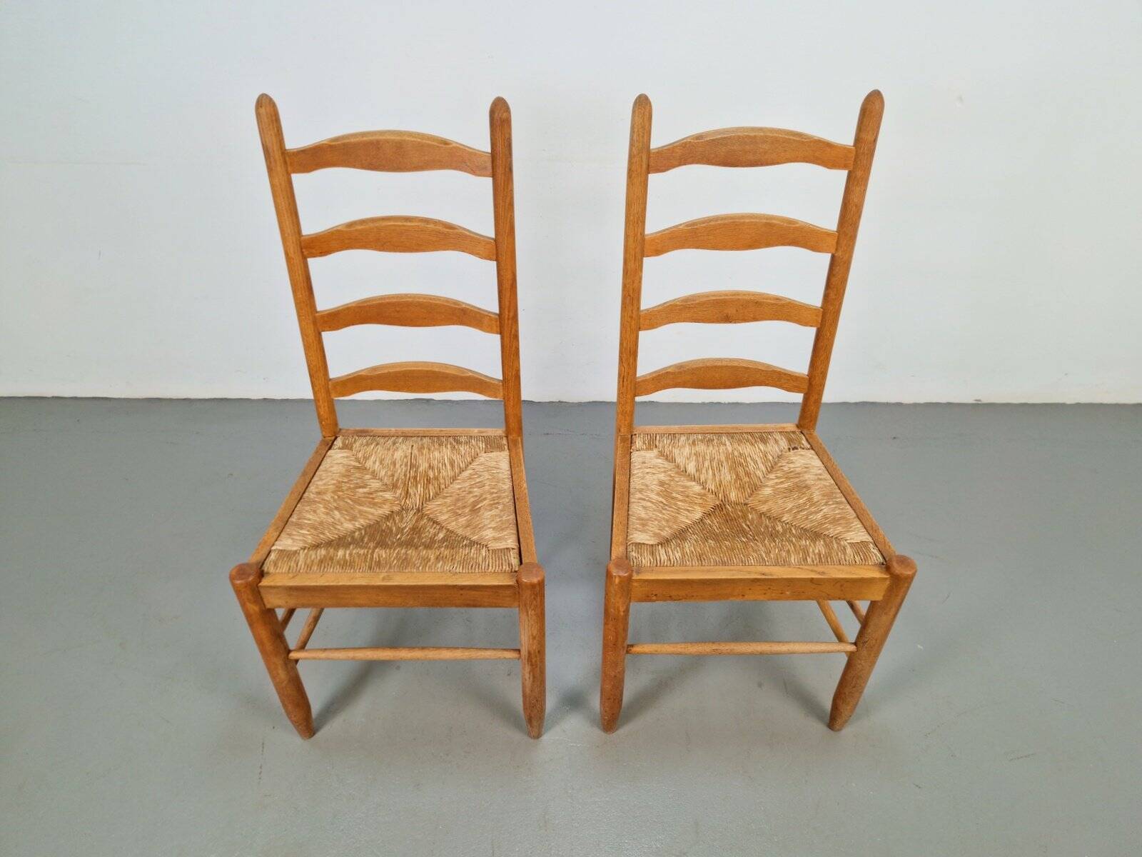 Vintage Brutalist Wicker Ladder Chairs, 1960s, Set of 2