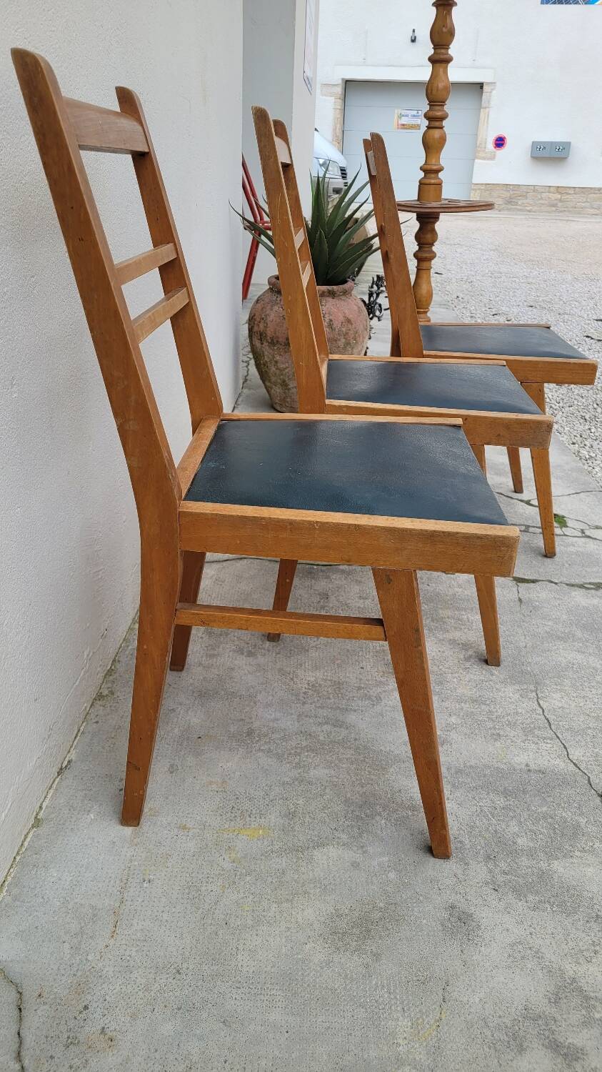 Series of 3 vintage chairs with compass legs - 1950s