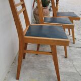 Series of 3 vintage chairs with compass legs - 1950s