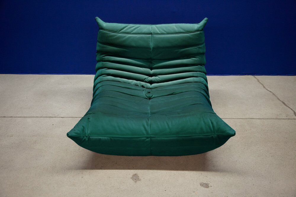 Bottle green velvet Togo living room set by Michel Ducaroy for Ligne Roset, set of 5