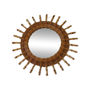 miroir soleil en rotin