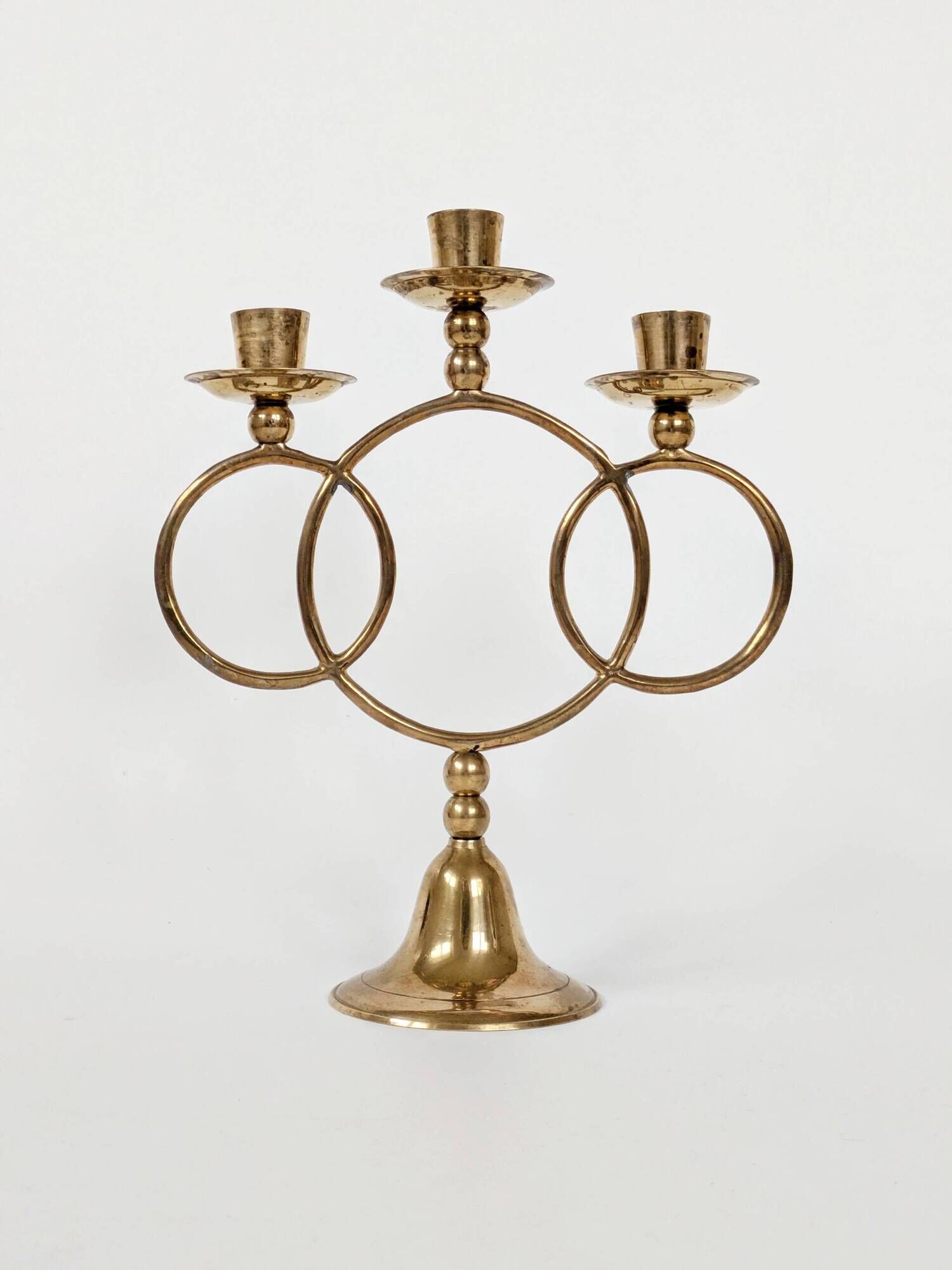 Vintage brass floor chandelier, 3-branch candle holders