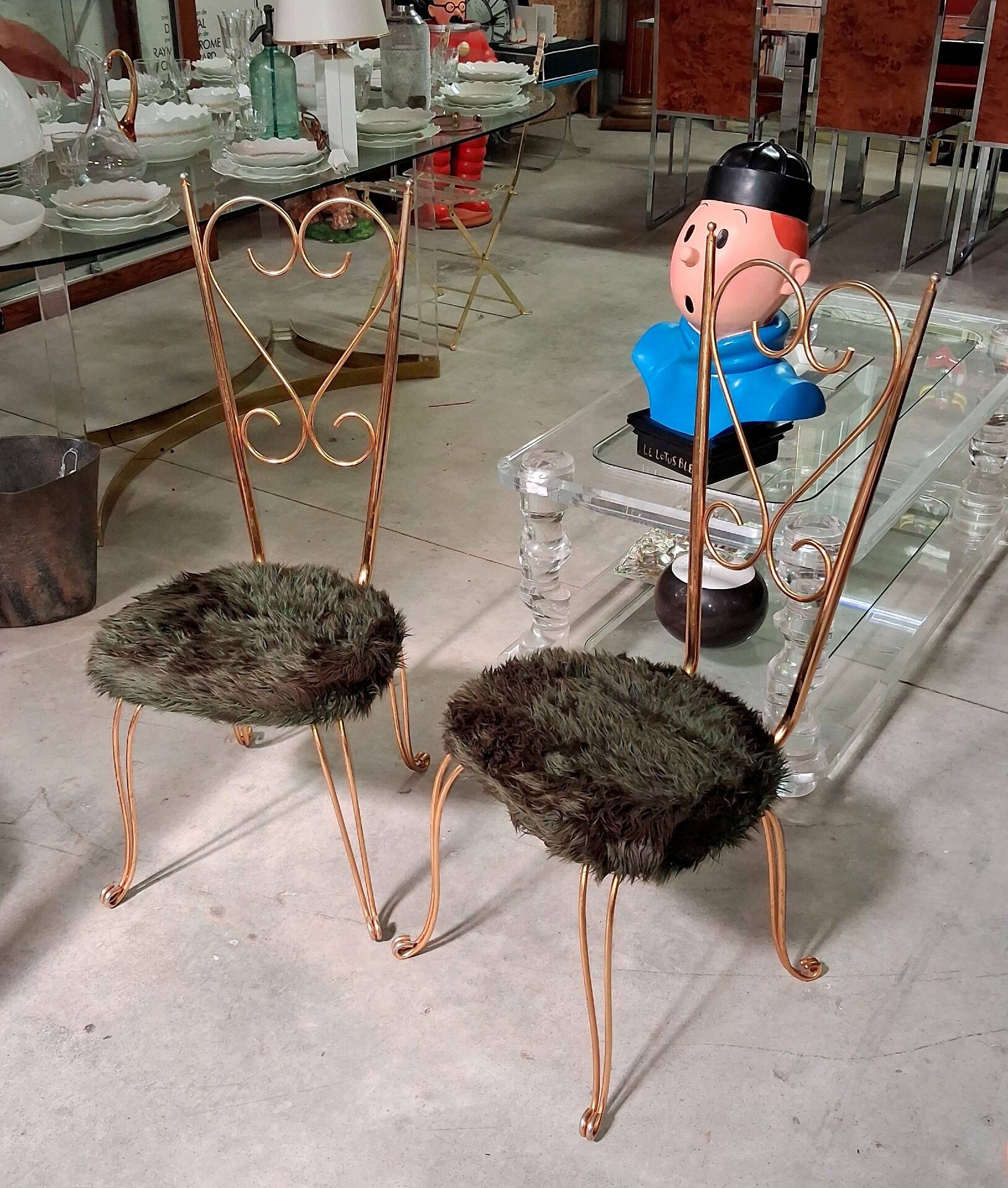 Pair of golden metal chairs, Maison Jansen style, 1970s.