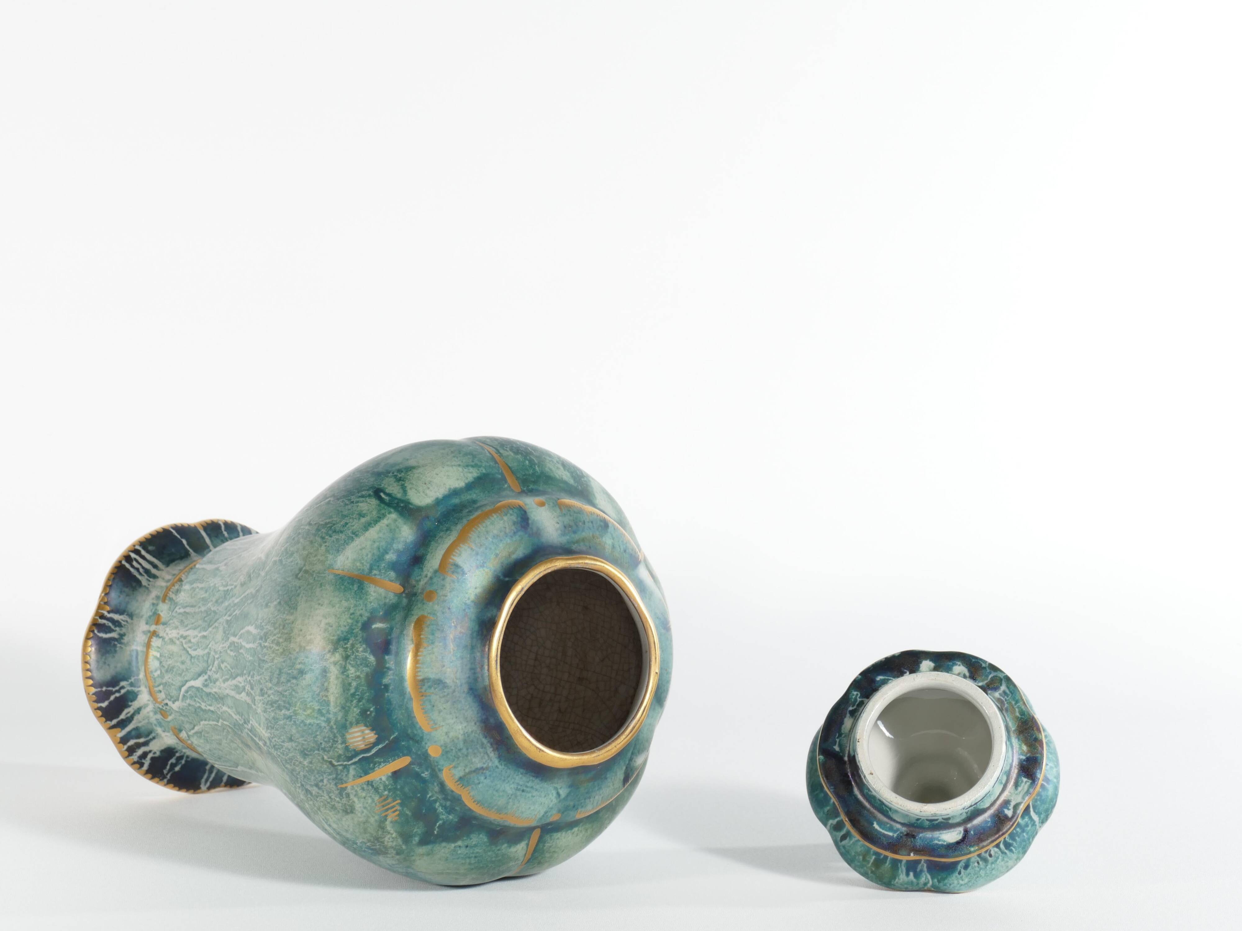 Art Deco Green Lustre Glaze Lidded Vase by Josef Ekberg Gustavsberg, 1920's