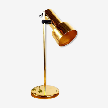 Lampe orientable en métal doré socle en bois