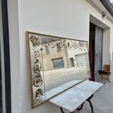 Miroir vénitien de brasserie en verre églomisé ancien doré
