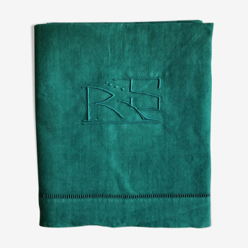 Drap ancien en pur lin lavé vert émeraude