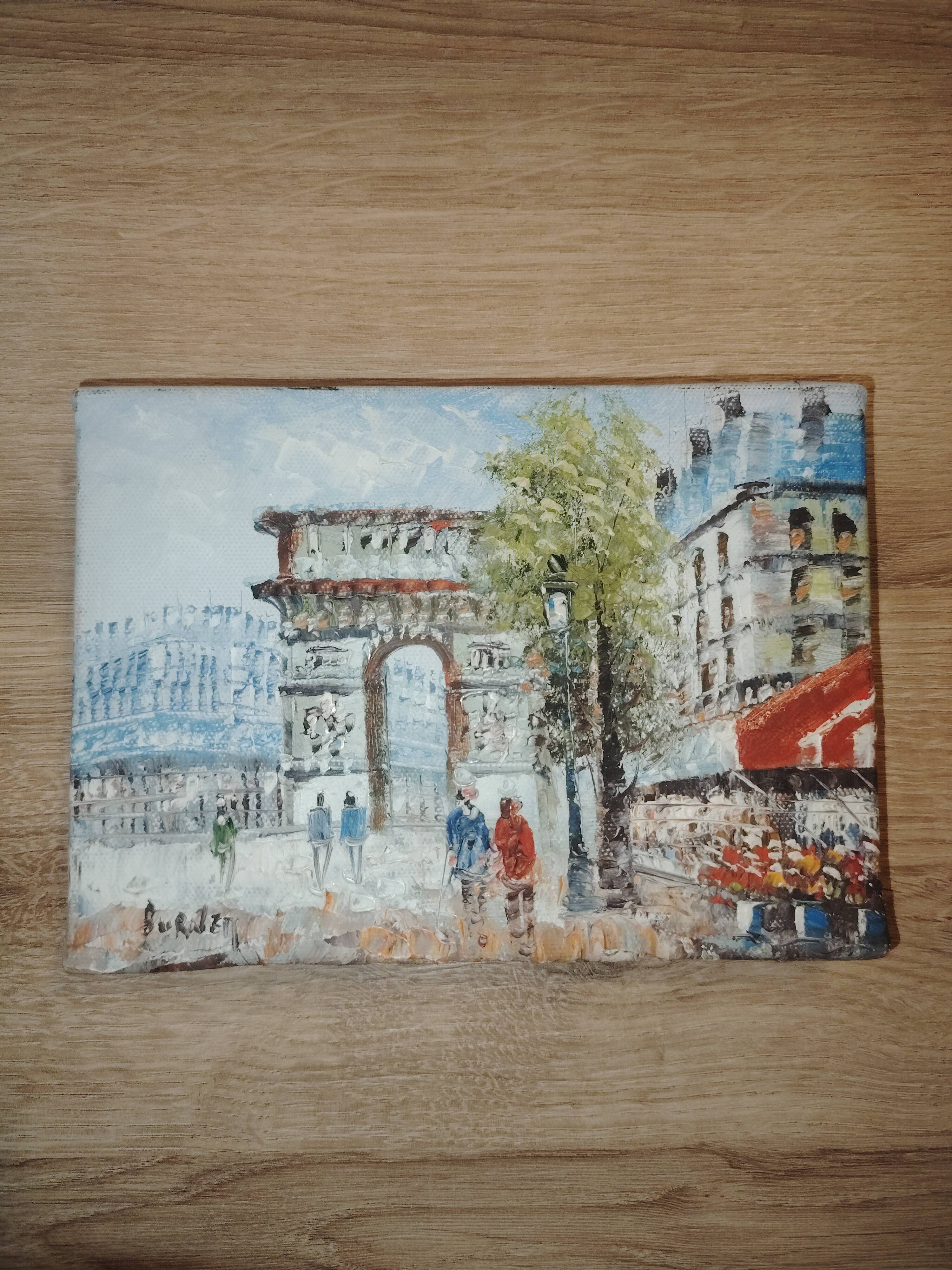 Petit tableau ancien signé – Scène de Paris (Arc de Triomphe)