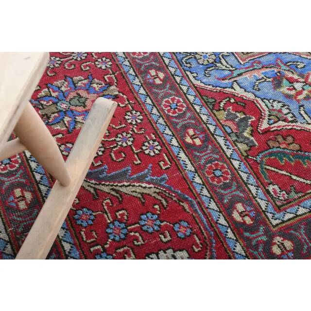 1970s Vintage Persian Handmade Wool Red Oversized Rug 297x378