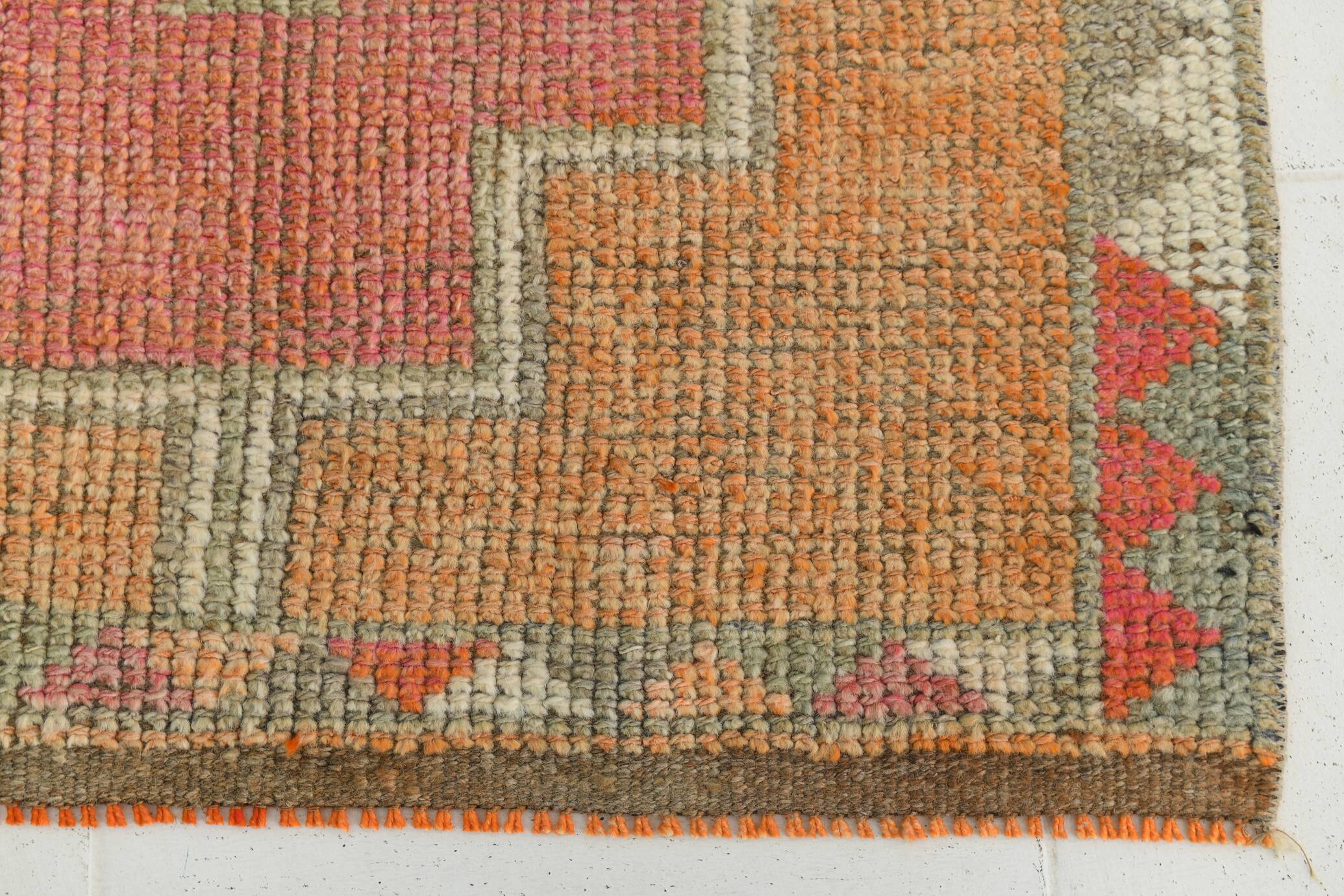 Tapis runner vintage, tons pastel délavés et motifs ethniques, 95x350Cm