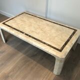 Coffee table made of marble plates with inlay of a brass net. French Work