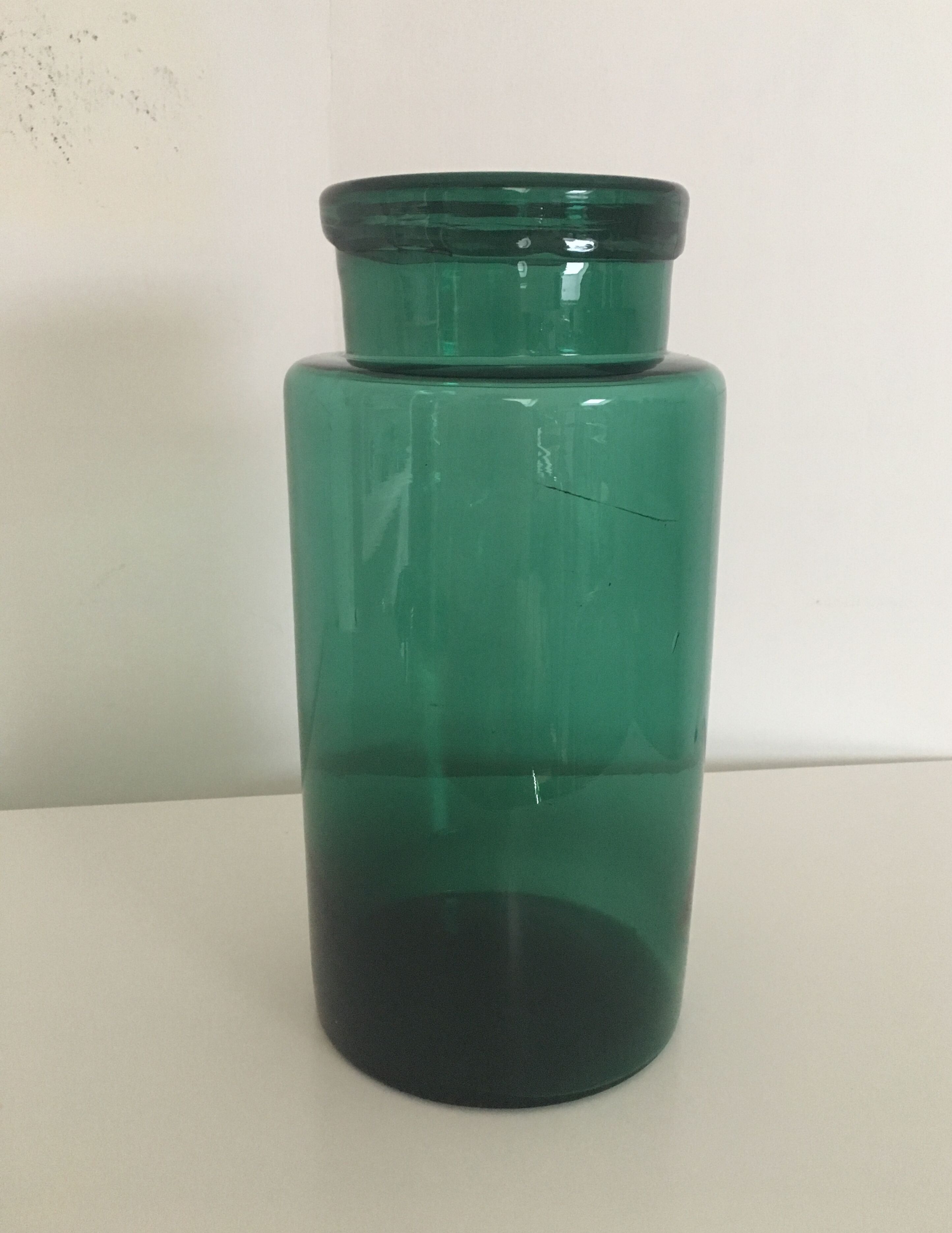 Old breath green glass apothecary jar