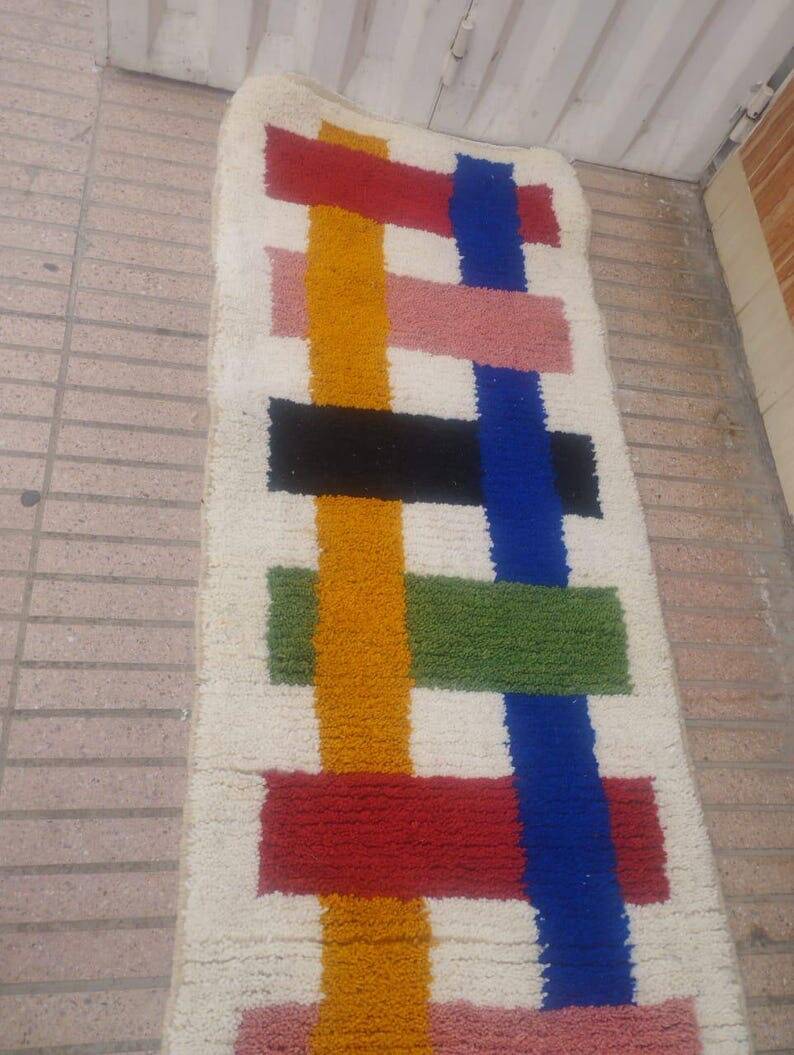 Handmade natural wool hallway rug, size 75 x 300 cm
