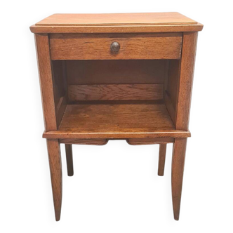 Table de chevet en chêne français avec tiroir, années 1940
