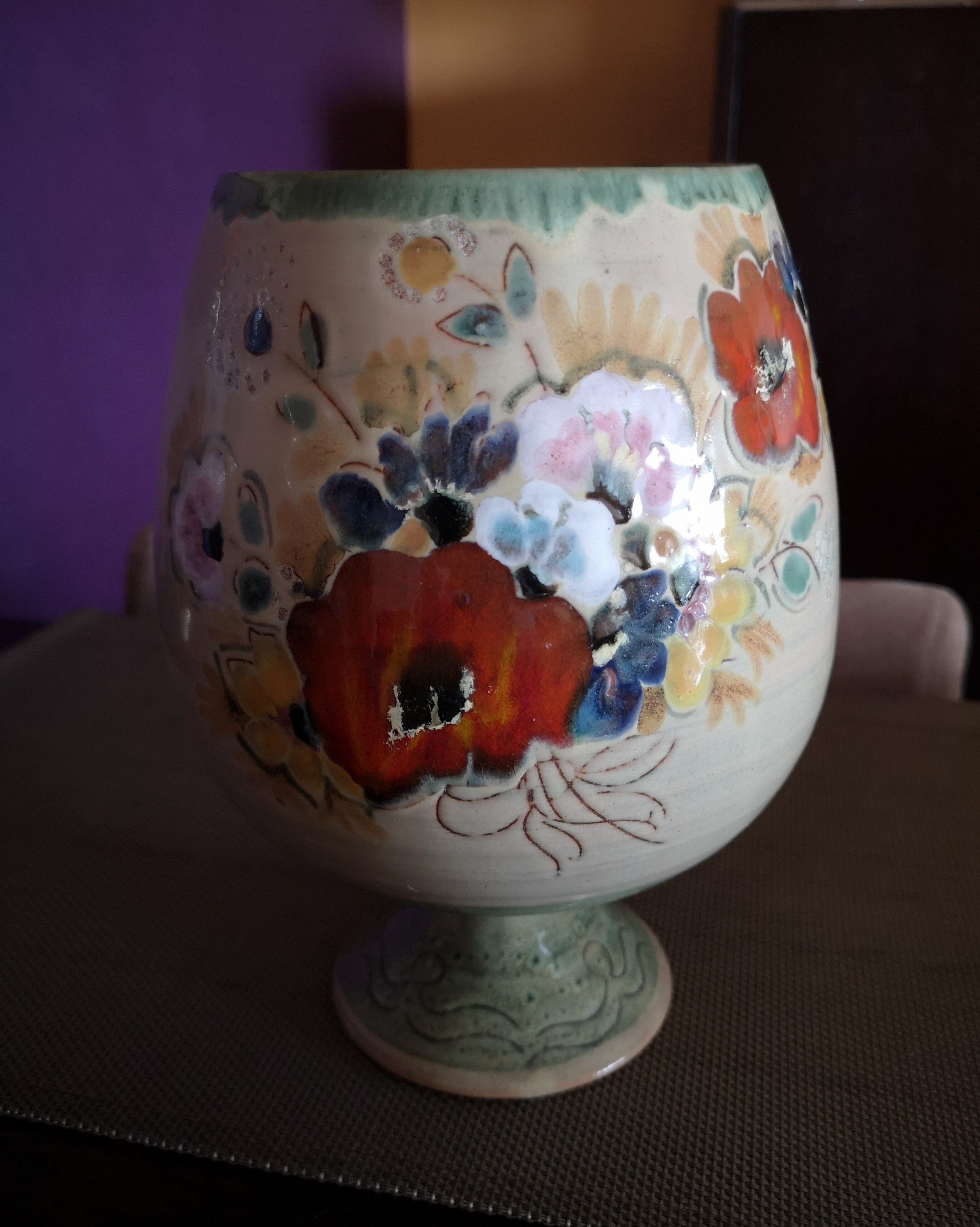 Vase boule sur pied en céramique - Vallauris
